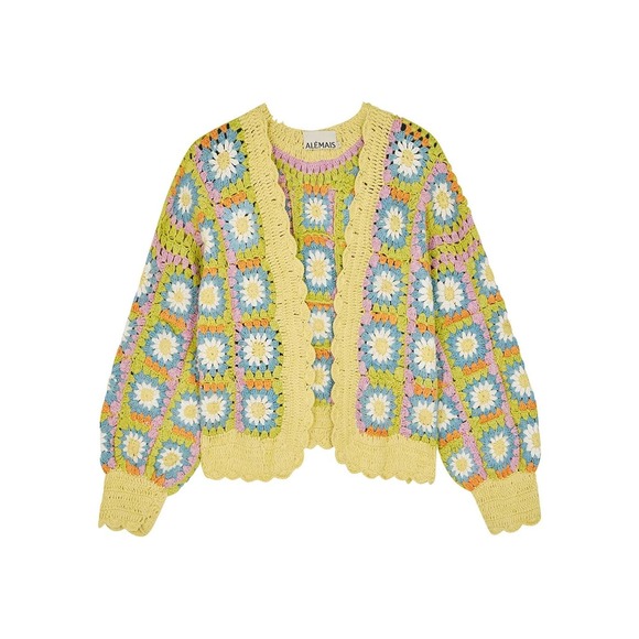 Alemais Petra Crochet Open Front Cardigan Yellow Multi 10 - Picture 2 of 8